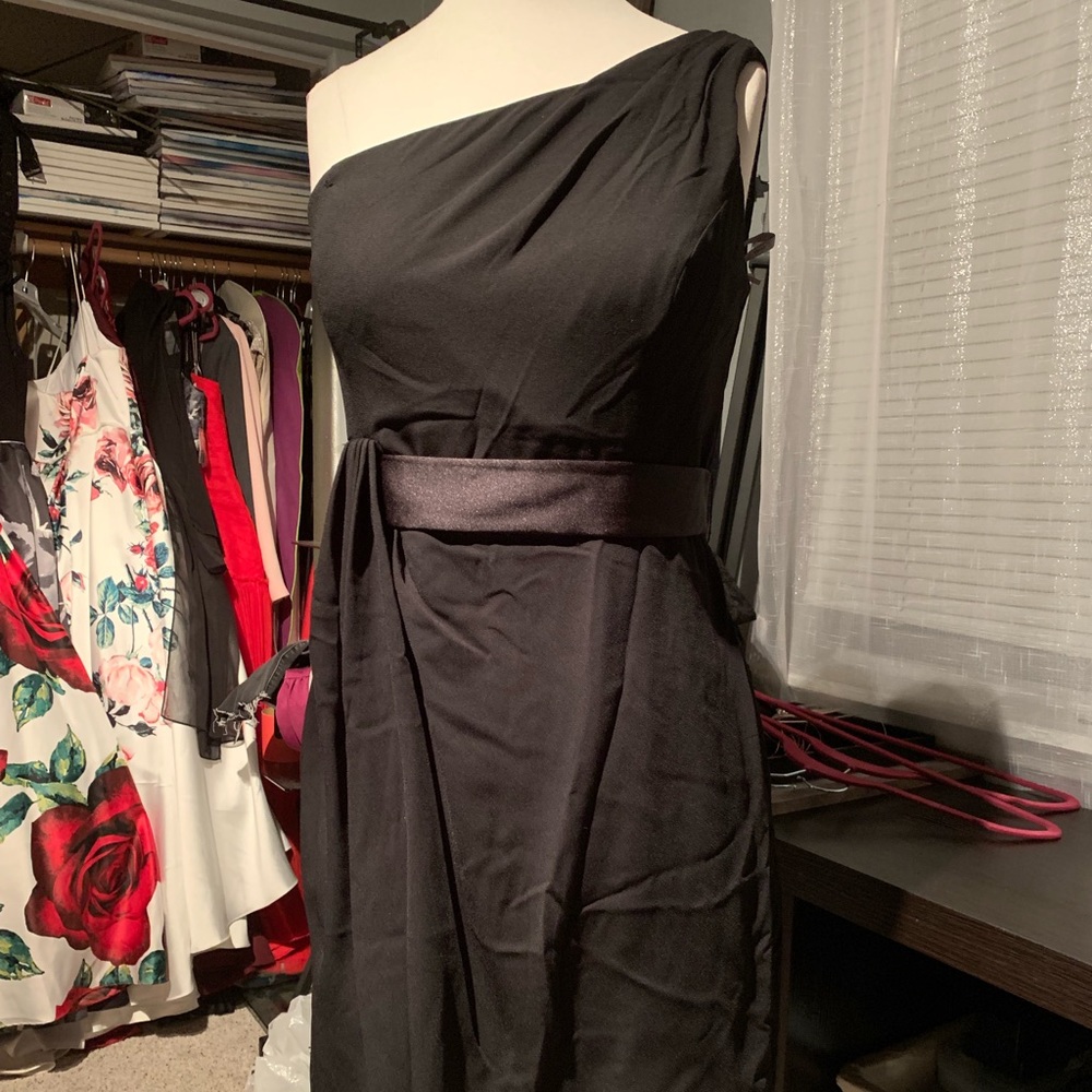 Short black chiffon one shoulder dress